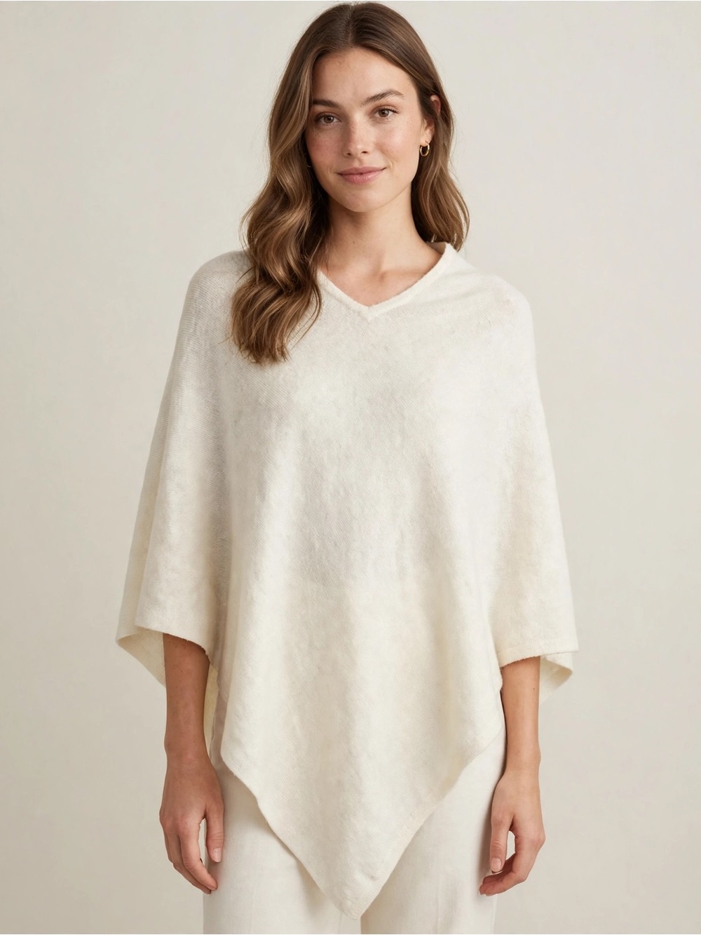 Freya Cashmere Ivory Cashmere Poncho Handmade Nepal Boho Quiet Luxury